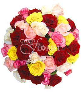 bouquet of mixed color roses
